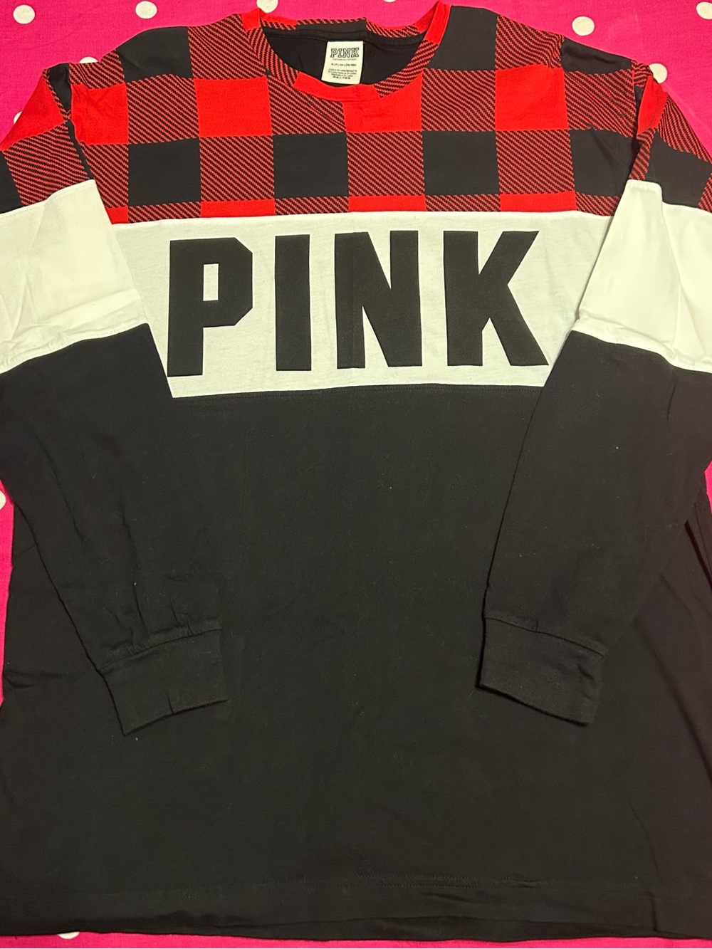 PINK Victoria's Secret Red and Black Checkered Crewneck Small